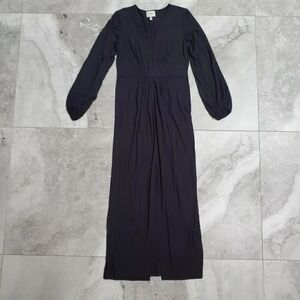 Haute Hippie Maya Black V-Neck Long Sleeve Stretchy Maxi Dress Front Slit